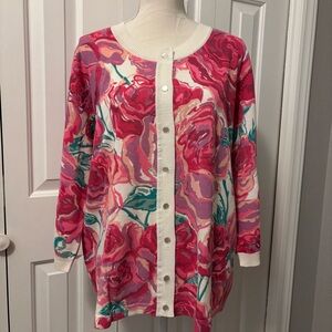 Bob Mackie Bright Floral Cardigan Wearable Art XL
